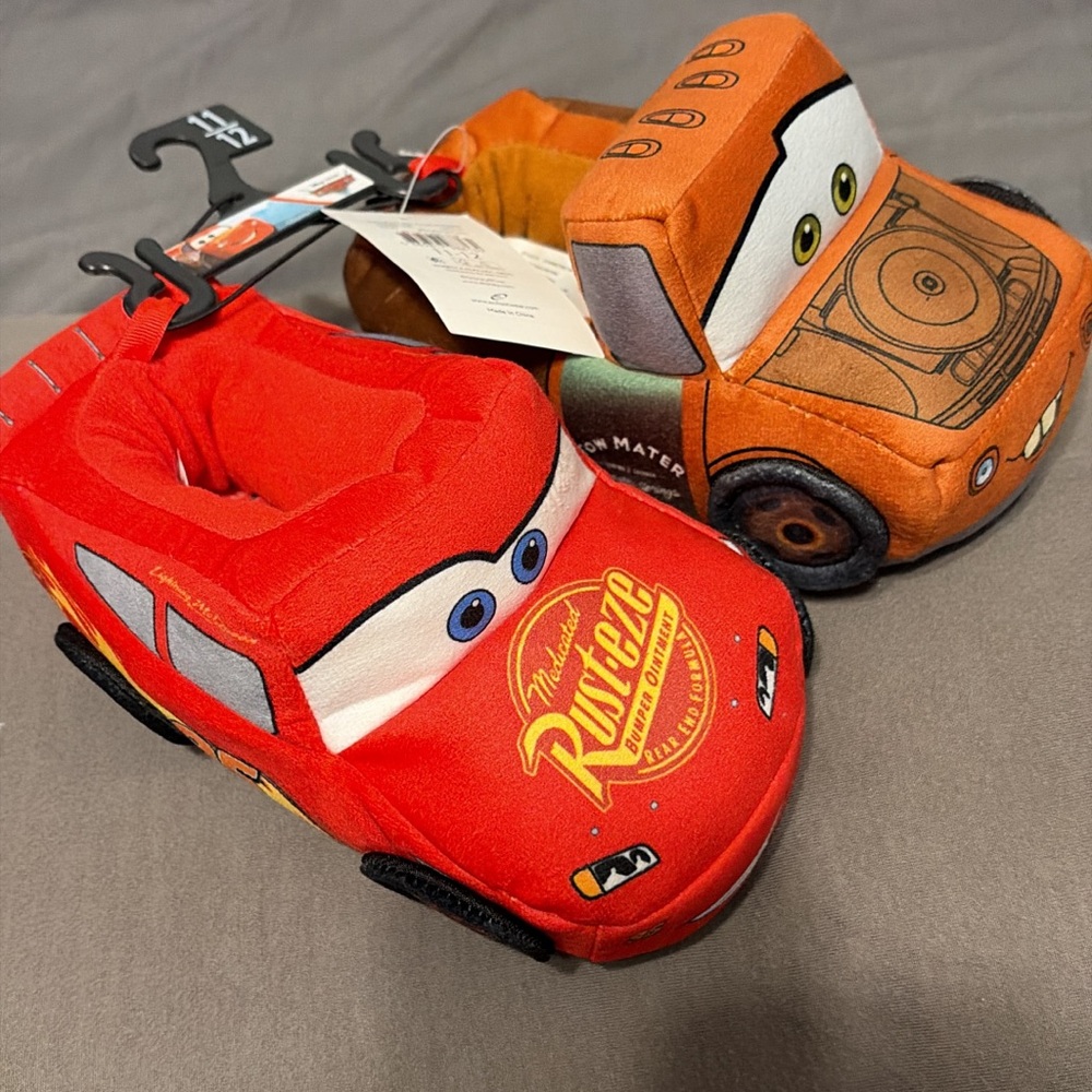 Disney Cars Red and Brown Plush Slippers